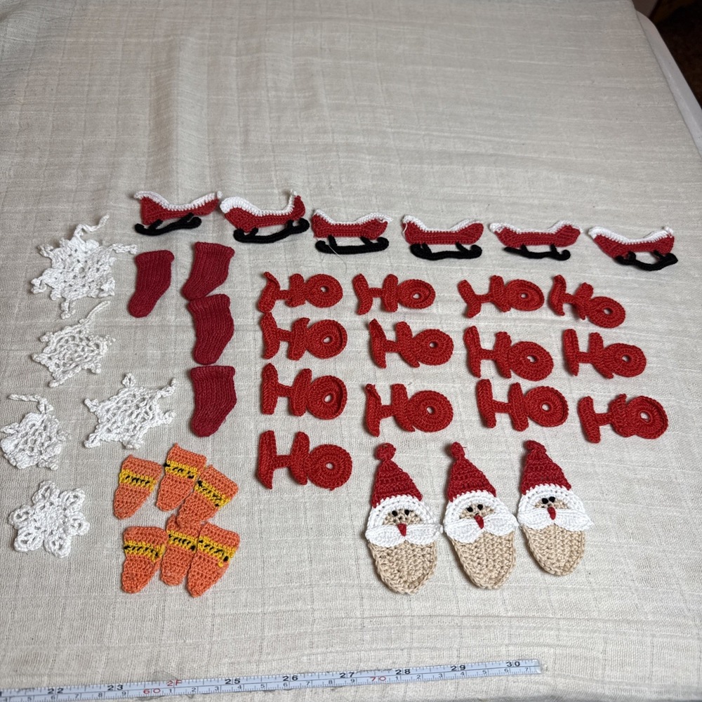 31 Crocheted Small 2 in Christmas Vintage Retro Decoration Ornament Set